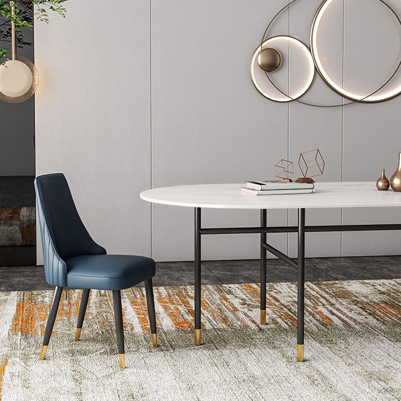 Contemporary Oval Dining Table Stone Dining Table with Iron Base Clearhalo 'Dining Tables & Seating' 'Dining Tables' 'dining_table' 'furn' 'furn_dining_table' 'Furniture' 'Kitchen & Dining Furniture' 1200x1200_4dcfcb8c-1164-4ae7-9ffa-60a2e98d352f