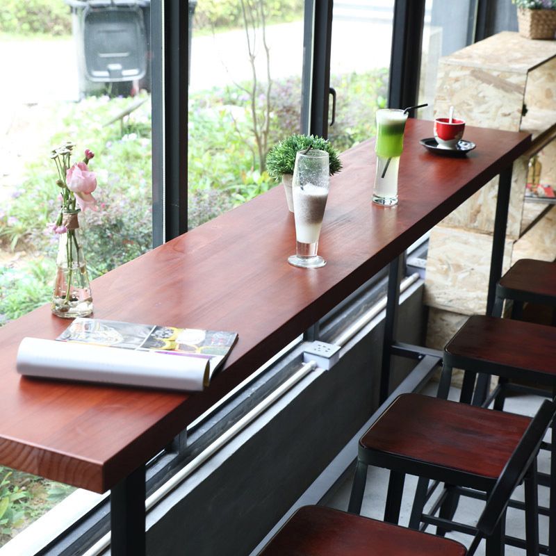 Mesa rectangular de altura de barra, mesa de pub bistró con tapa de madera maciza y base negra