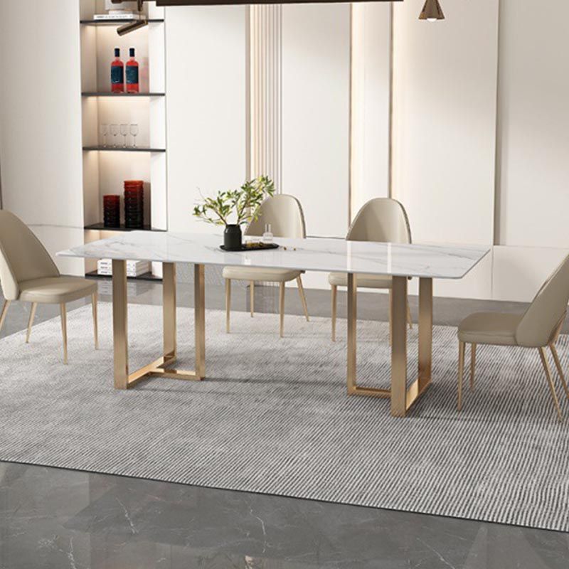 Rectangular Sintered Stone Dining Table Modern Furniture with Double Pedestal for Home