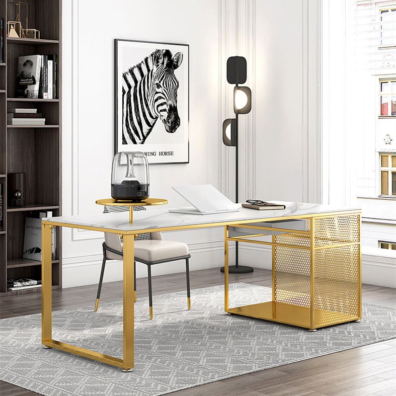 Glam Marble Mirrored Office Desk Pedestal 1-drawer Writing Desk Clearhalo 'furn' 'furn_office_desk' 'Furniture' 'Office Desks' 'Office Furniture' 'office_desk' 1200x1200_4dd30fd2-2314-4da8-b8f8-a2ae2a67d30f