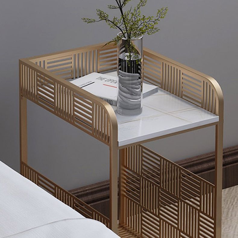 19,69 "Tableau de table de chevet en pierre à 2 étagères Table de nuit ouverte