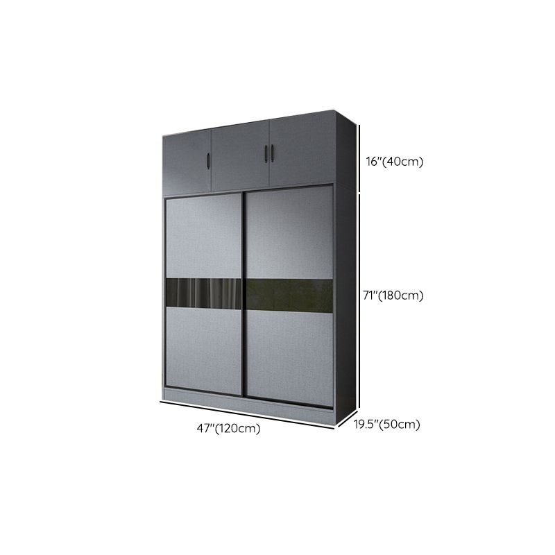 Armario moderno de vestuario gris armario de madera de ingeniería con barra de prenda