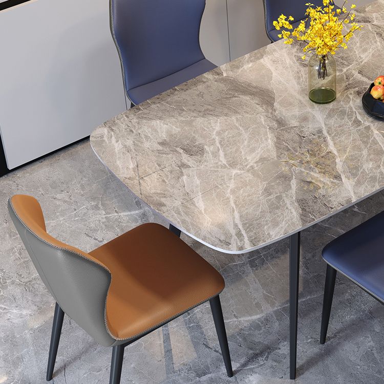 Mesa de comedor de estilo moderno Mesa rectangular de piedra sinterizada con base de metal