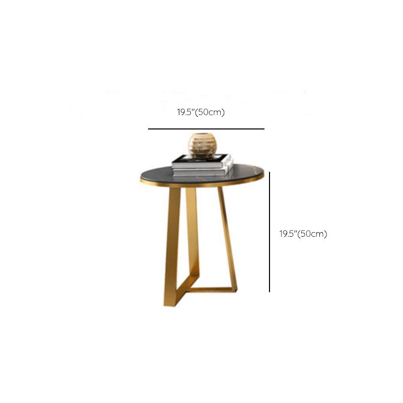 Black Round Slate Coffee Table Luxurious Steel Frame Cocktail Table