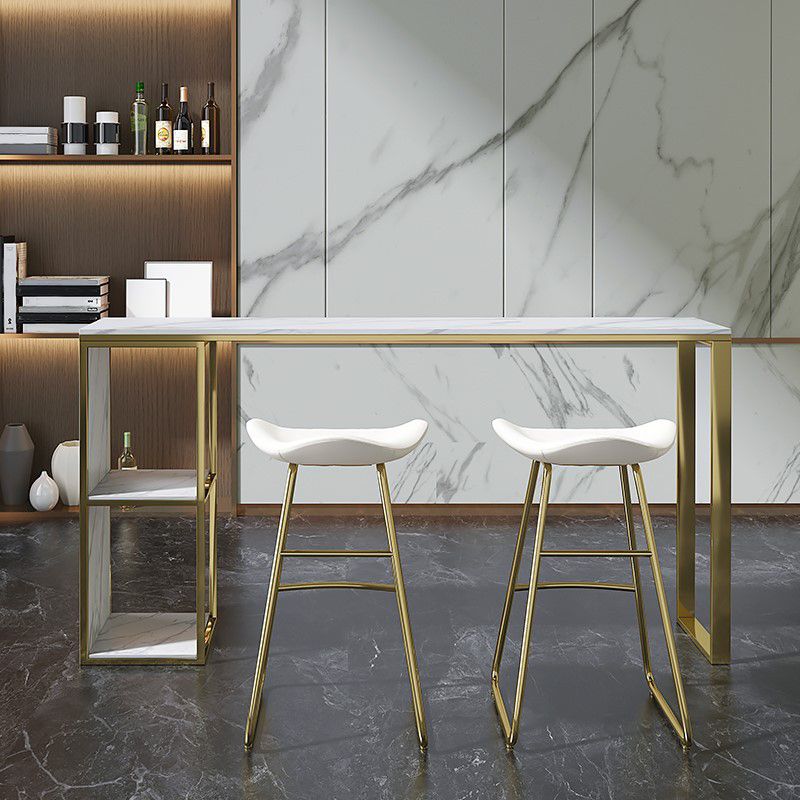 Mesa de bar rectangular Glam, mesa de pedestal doble de mármol sintético con almacenamiento