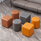 Square Tufted Ottoman Mildew Resistant Genuine Leather Mid-Century Modern Cube Ottoman