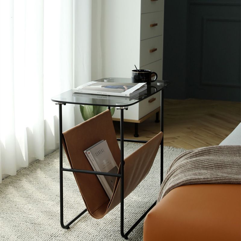 Rectangular Glass Top End Table Modern 23.22" Tall Storage Side Table Clearhalo 'Coffee & Accent Tables' 'End & Side Tables' 'end_side_tables' 'furn' 'furn_end_side_tables' 'Furniture' 'Living Room Furniture' 1200x1200_4ddc6b3e-18cd-4cfc-815e-7c53deafa44b