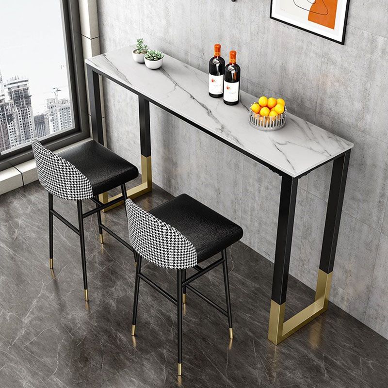 Tavolo da bar rettangolare in pietra sinterizzato tavolo da bistrot industriale con doppio piedistallo