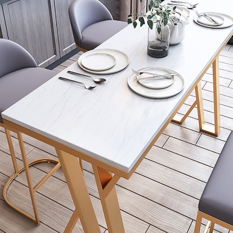 Glam Marble Counter Table with Rectangle Table Top Gold Double Pedestal Table - 42" H Clearhalo 'Bar Furniture' 'Bar Tables' 'bar_tables' 'furn' 'furn_bar_tables' 'Furniture' 'furniture_bar_tables' 'Kitchen & Dining Furniture' 1200x1200_4dde9e25-5094-4579-80df-1c58d4eae0e4