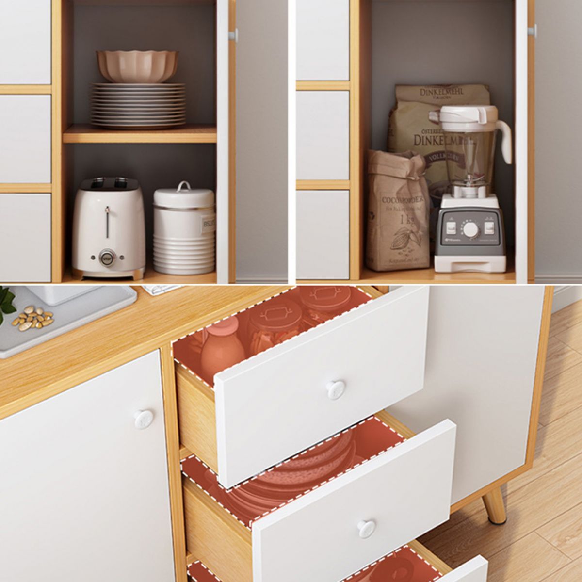 Modern 3-Drawer Dining Server Manufactured Wood and Solid Wood Server with Door Clearhalo 'buffet_sideboard' 'Buffets & Sideboards' 'furn' 'furn_buffet_sideboard' 'Furniture' 'furniture_buffet_sideboard' 'Kitchen & Dining Furniture' 1200x1200_4de0c13a-fb1d-421f-9515-ae9ee0536d1b