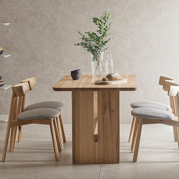 Modern Rectangle Trestle Dining Table Natural Ash Wood Table