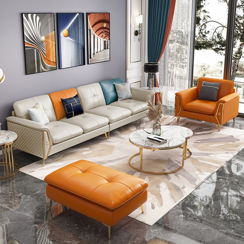 Contemporary Genuine Leather Cushions Sofa 36.61"High Pillow Top Arm Sofa,White Clearhalo 'furn' 'furn_sectionals' 'Furniture' 'furniture_sectionals' 'kitchen' 'kitchen_sectionals' 'Living Room Furniture' 'Sectionals' 1200x1200_4de65bb8-fc99-4d30-89f5-054766da1240