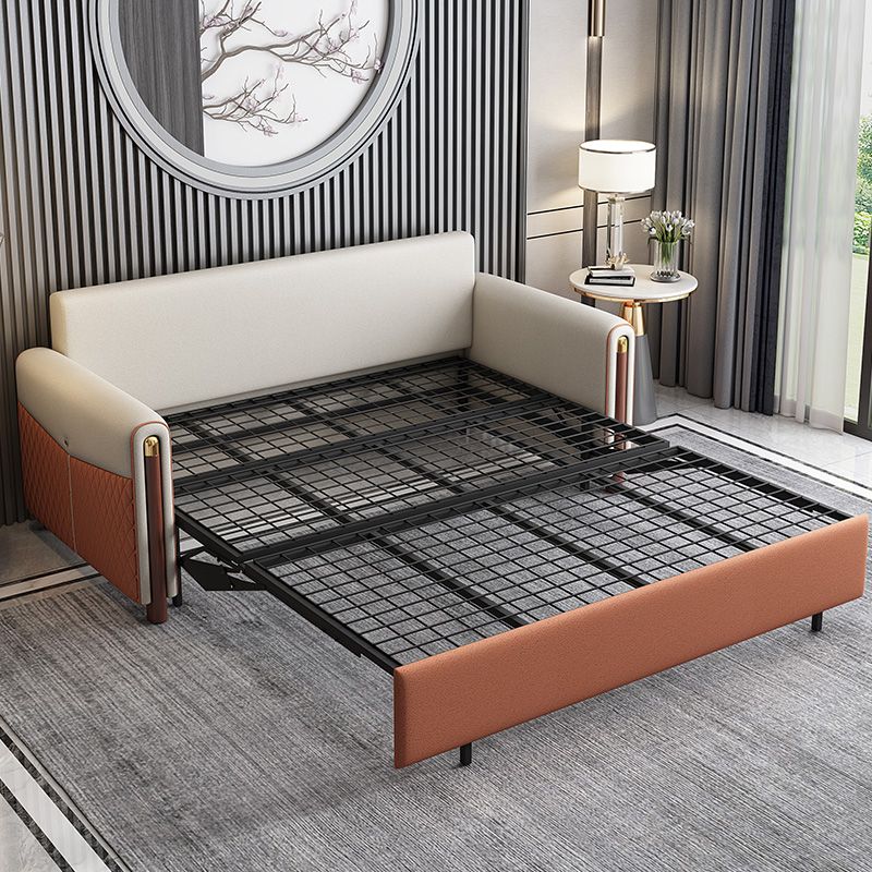 Cama de sofá de cuero sintética contemporánea 37.40 "Sofá para dormir beige de ancho
