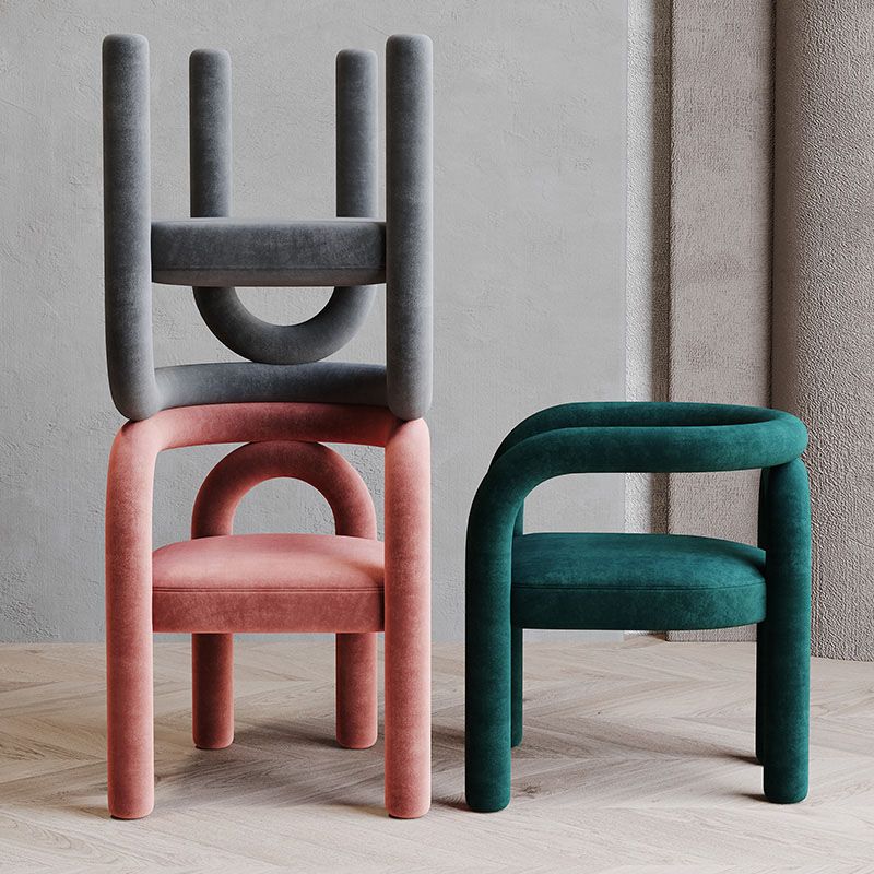 Designer Style Velvet Curved Arm Chair Open Back Matte Finish Dining Chair Clearhalo ' kitchen&dining_furn' 'Dining Chairs' 'Dining Tables & Seating' 'dining_chair' 'furn' 'furn_dining_chair' 'Furniture' 'furniture_dining_chair' 'Kitchen & Dining Furniture' 'kitchen' 1200x1200_4de9f275-7bd0-4d3d-a222-6c15917018d1