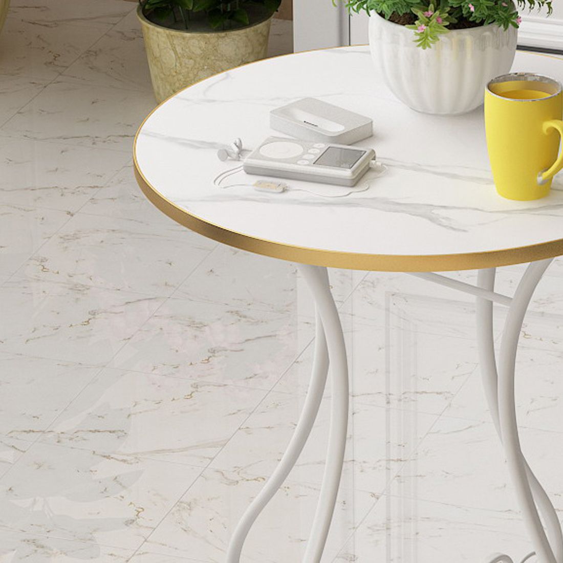 Metal X-base End Table Modernistic Round Side End Table for Living Room