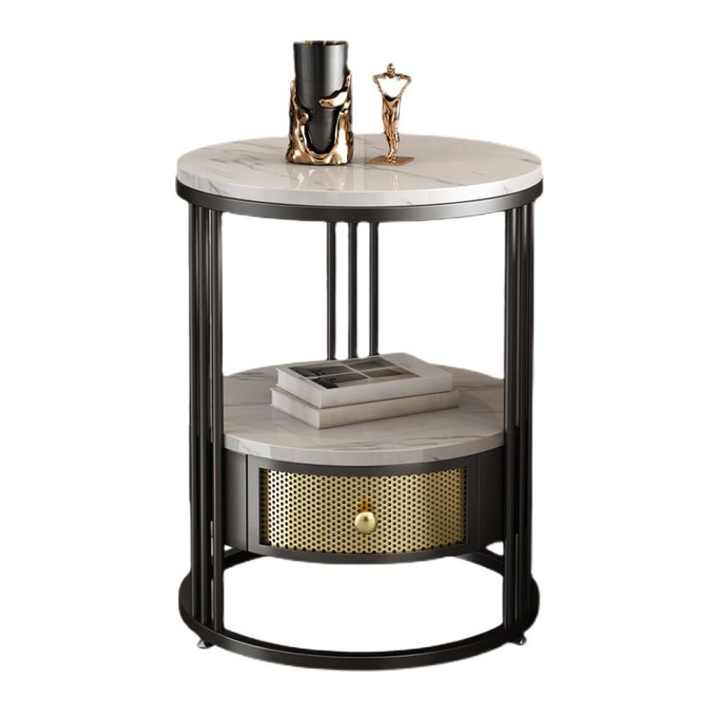 Stone 23.62-inch Tall Modern Frame Side Table 1-shelf 1-Drawer White End Table