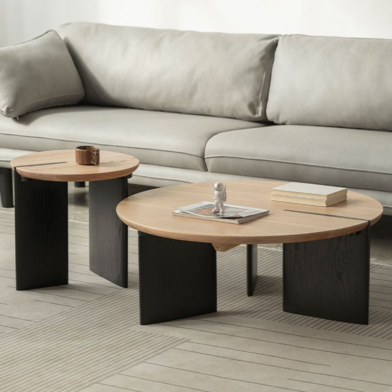 Contemporary Solid Wood Coffee Table Single Round Cocktail Table