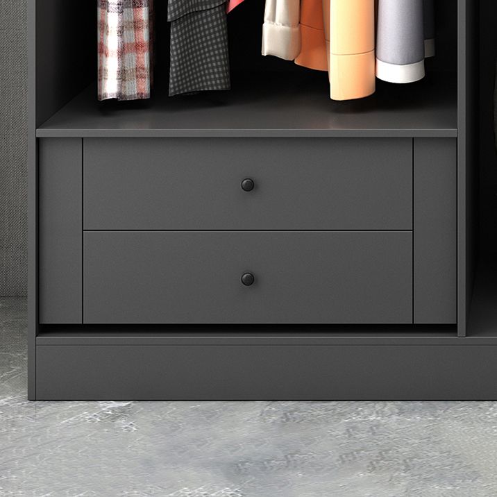 Black Storage Cabinet with Garment Rod Modern Manufactured Wood Cabinet for Bedroom