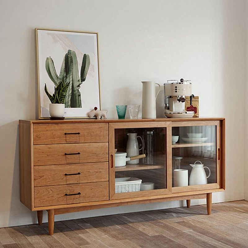 Wooden Storage Sideboard Modern Home Sideboard with Drawers and Sliding Door Clearhalo 'buffet_sideboard' 'Buffets & Sideboards' 'furn' 'furn_buffet_sideboard' 'Furniture' 'Kitchen & Dining Furniture' 1200x1200_4df5ce10-fa92-45a0-88a2-9f61c39a263f
