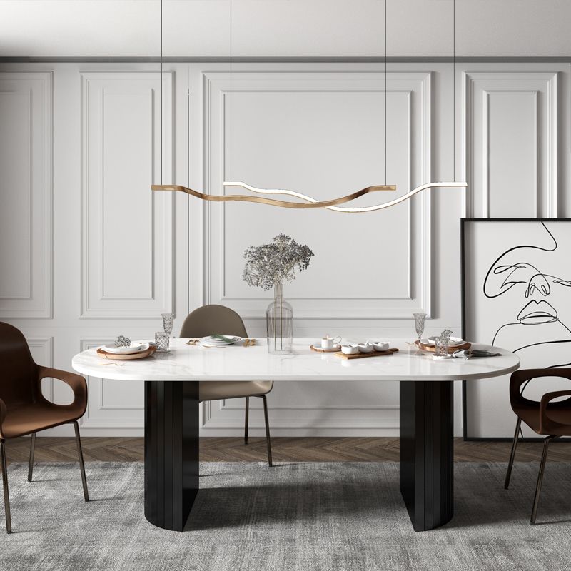 Metal Contemporary Double Pedestal Dining Table Sintered Stone Table for Dining Room Clearhalo ' dining_table' 'Dining Tables & Seating' 'Dining Tables' 'furn' 'furn_dining_table' 'Furniture' 'furniture_dining_table' 'Kitchen & Dining Furniture' 'kitchen&dining_furn' 'kitchen' 'kitchen_dining_table' 1200x1200_4df5dafa-438c-467a-9655-a316a7fb8906