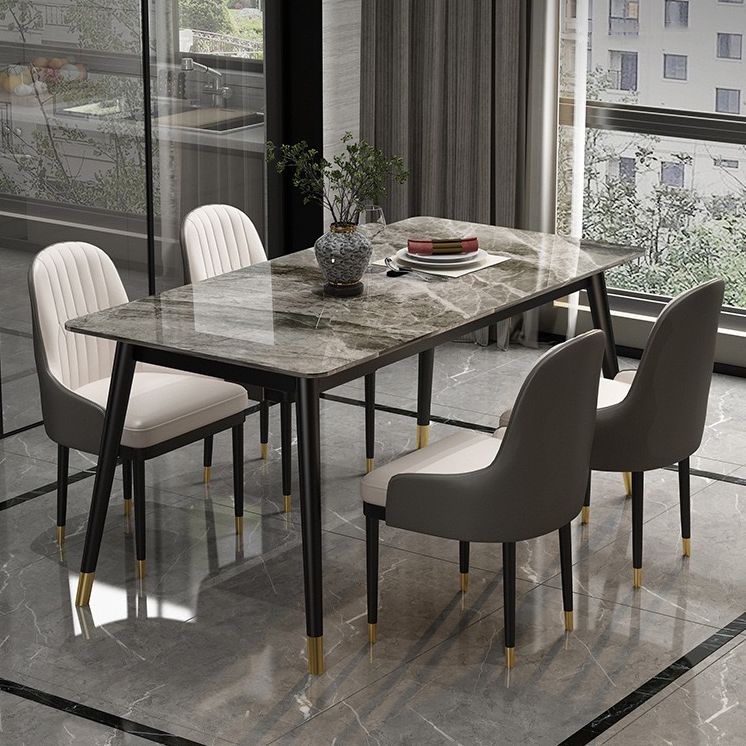 Rectangular Sintered Stone Dining Table Luxury White Furniture with Steel 4 Legs for Home Clearhalo 'Dining Tables & Seating' 'Dining Tables' 'dining_table' 'furn' 'furn_dining_table' 'Furniture' 'Kitchen & Dining Furniture' 1200x1200_4df8fe98-1286-4e39-a2b8-cf7890a77692
