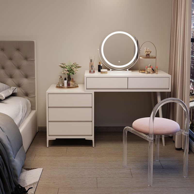 Wooden Makeup Vanity Desk Removable Lighted Mirror Vanity Dressing Table Set