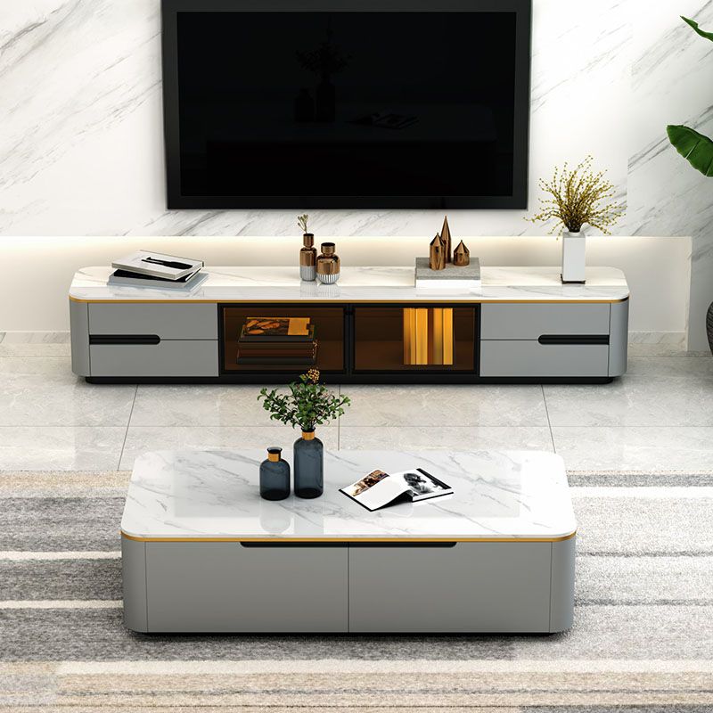 Rectangular Slate Coffee Table Contemporary Simple 4 Drawers Cocktail Table in White Clearhalo 'Coffee & Accent Tables' 'Coffee Tables' 'coffee_tables' 'furn' 'furn_coffee_tables' 'Furniture' 'Living Room Furniture' 1200x1200_4dfd9c35-52a3-4004-9c07-0976dccd7371