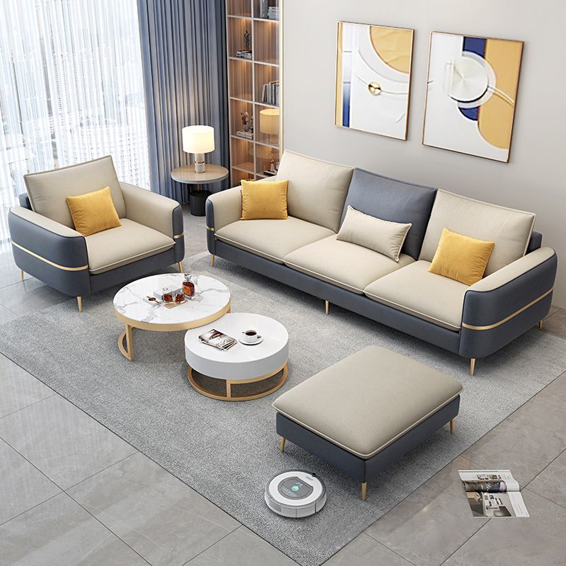 Contemporary Recessed Arm Sofa with Pillows Back and Golden Legs Clearhalo 'furn' 'furn_sectionals' 'Furniture' 'furniture_sectionals' 'kitchen' 'kitchen_sectionals' 'Living Room Furniture' 'Sectionals' 1200x1200_4dfe135c-8cb2-41d4-9530-d9356d51e41e