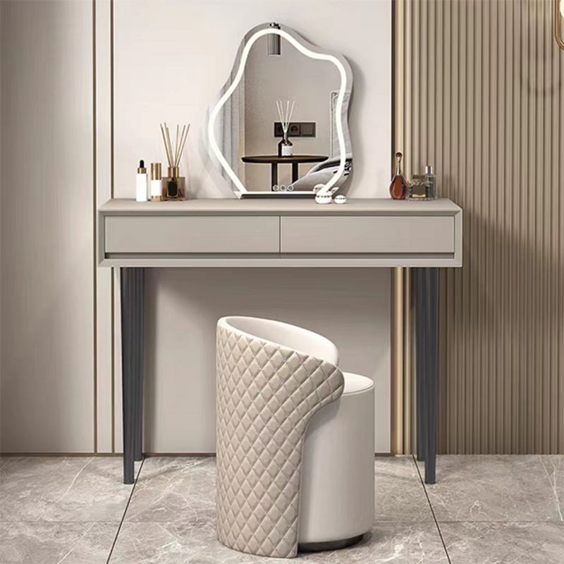 Gray Wood Vanity Desk Modern Simple 2 Drawers Dresser with Stool - 29.5" H Clearhalo 'Bedroom Furniture' 'furn' 'furn_makeup_vanities' 'Furniture' 'Makeup Vanities' 'makeup_vanities' 1200x1200_4e014d96-76ff-4513-969a-9a4219c2e65a