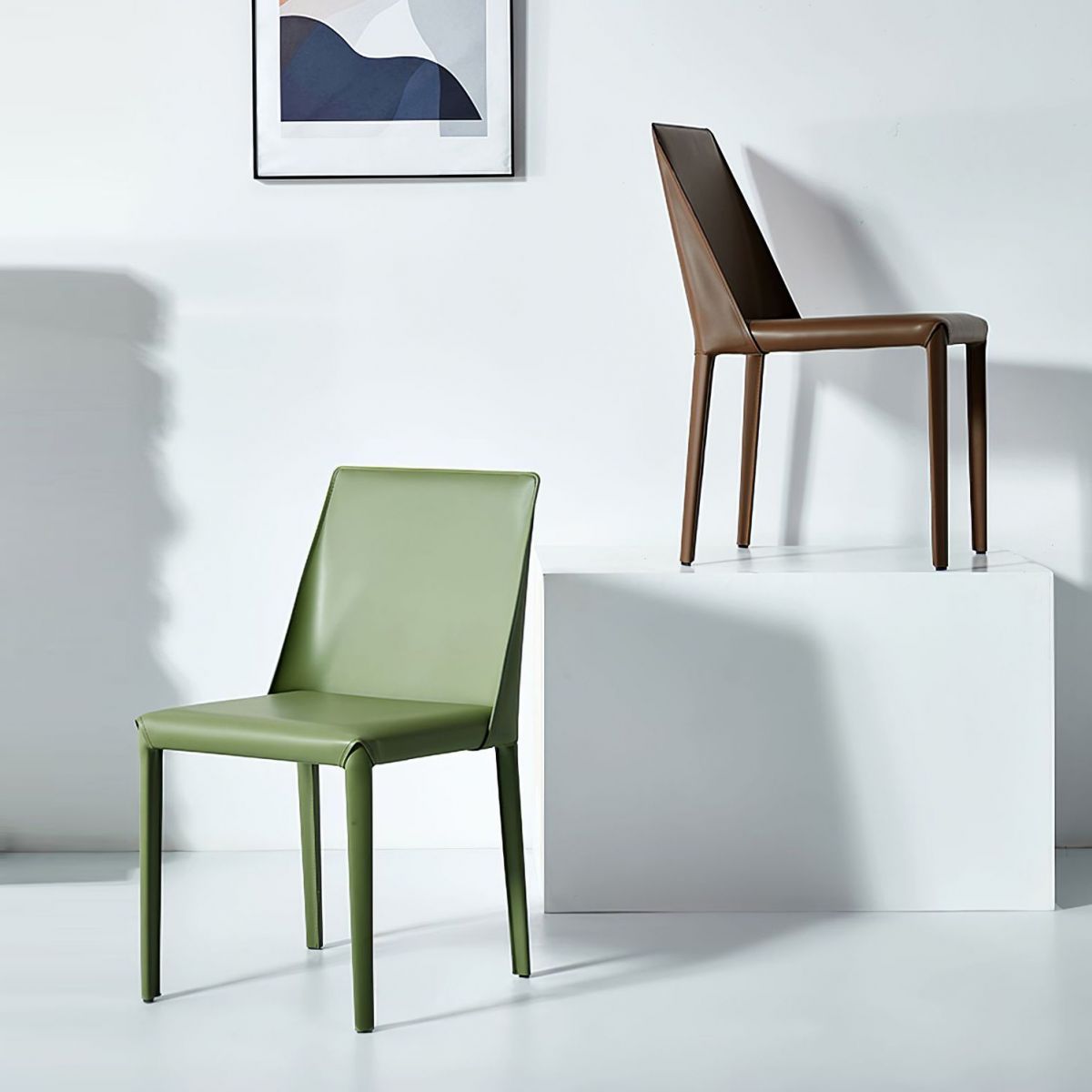 Contemporary Design Armless Side Chairs Leather Solid Back Dining Side Chair