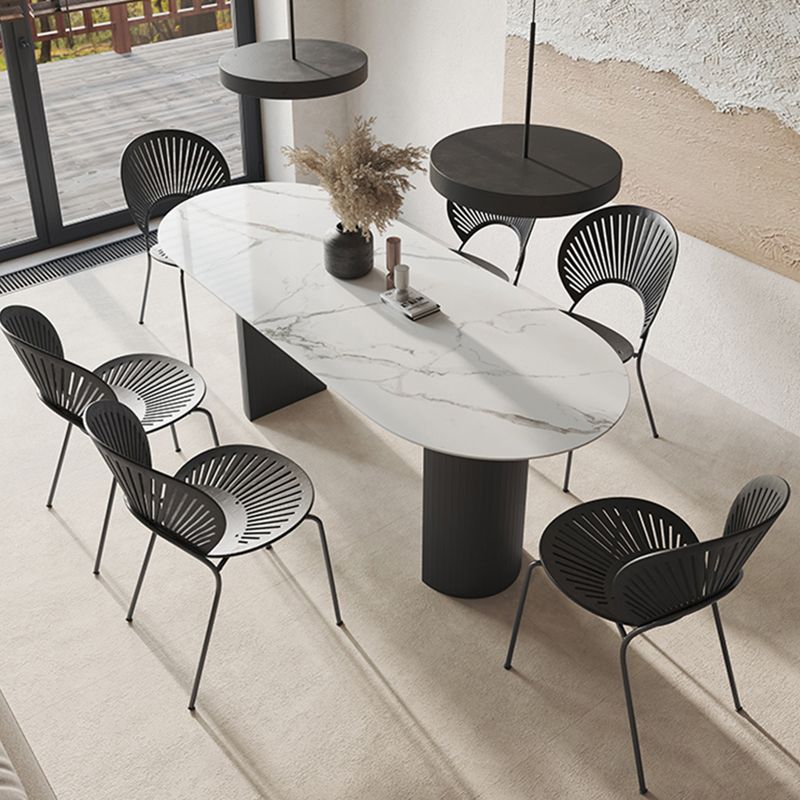 Contemporary White Oval Shape Dining Table Sintered Stone Standard Dining Table for Kitchen Clearhalo ' dining_table' 'Dining Tables & Seating' 'Dining Tables' 'furn' 'furn_dining_table' 'Furniture' 'furniture_dining_table' 'Kitchen & Dining Furniture' 'kitchen&dining_furn' 'kitchen' 'kitchen_dining_table' 1200x1200_4e023377-913d-4dc4-93fd-99c49db41427