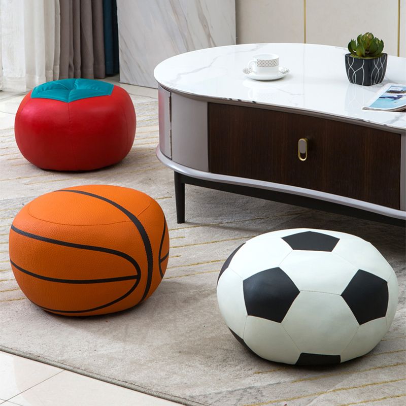 Upholstered Pouf Color Panel Tear Resistant Round Faux Leather Fabric Modern Pouf