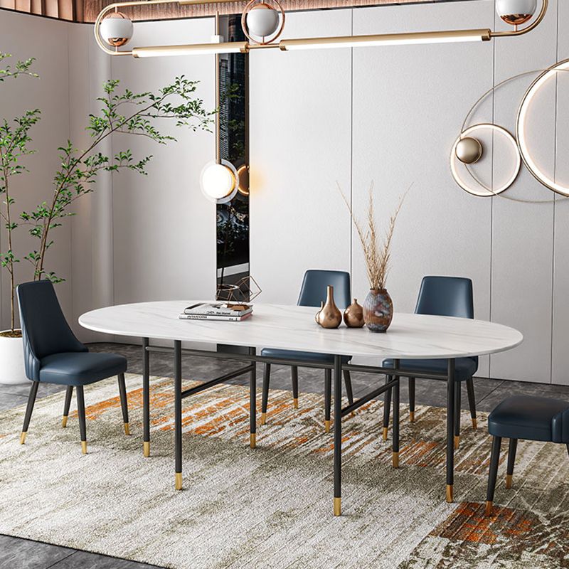 Contemporary Oval Dining Table Stone Dining Table with Iron Base Clearhalo 'Dining Tables & Seating' 'Dining Tables' 'dining_table' 'furn' 'furn_dining_table' 'Furniture' 'Kitchen & Dining Furniture' 1200x1200_4e0a8e6c-abf0-4755-a003-c455f9bb1766