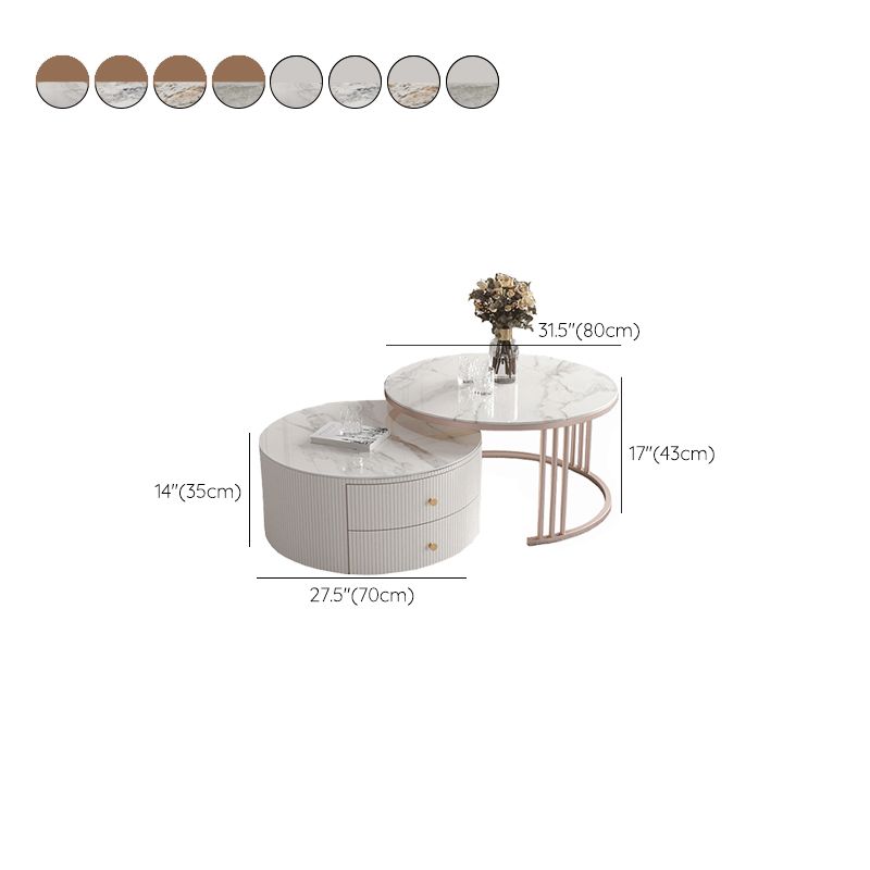 Glam Nesting Coffee Table Set Drum Round Slate Coffee Table with Drawers Clearhalo 'Coffee & Accent Tables' 'Coffee Tables' 'coffee_tables' 'furn' 'furn_coffee_tables' 'Furniture' 'Living Room Furniture' 1200x1200_4e0c3093-068f-4763-ac27-f8b74aa73ef0