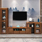 Support multimédia TV traditionnel en bois d'hévéa, étagère ouverte, console avec tiroirs