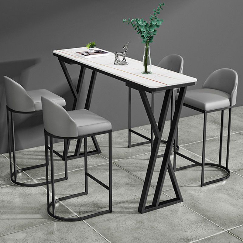 Tavolo da bar rettangolare in pietra sinterizzato tavolo da barra industriale con doppio piedistallo