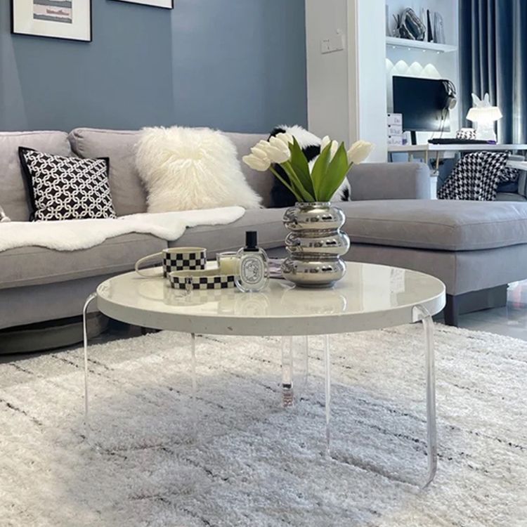 Contemporary Round Terrazzo Coffee Table in White Acrylic Legs 1 Single Cocktail Table Clearhalo 'Coffee & Accent Tables' 'Coffee Tables' 'coffee_tables' 'furn' 'furn_coffee_tables' 'Furniture' 'Living Room Furniture' 1200x1200_4e128a05-f1c6-440f-9034-c238ec132e7a