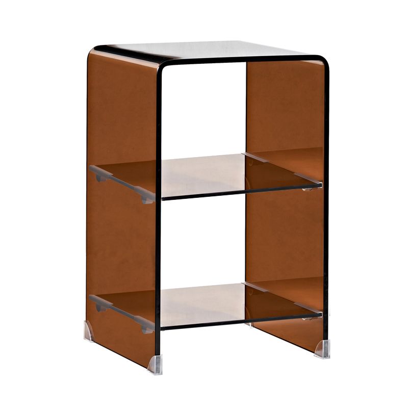 Modern Glass Corner Table Square Brown Side End Table for Living Room