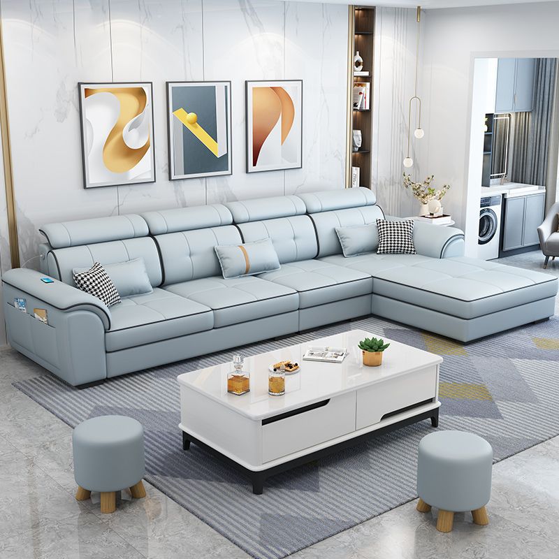 Pillowed Back Cushions Cotton Blend /Faux Leather Furniture Sectionals Clearhalo 'furn' 'furn_sectionals' 'Furniture' 'furniture_sectionals' 'kitchen' 'kitchen_sectionals' 'Living Room Furniture' 'Sectionals' 1200x1200_4e16743e-1873-442a-8a01-4f832b11f796