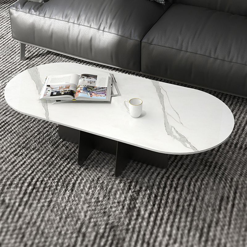 Glam Style Oval Coffee Table with Marble Top and Iron Base in Black Clearhalo 'Coffee & Accent Tables' 'Coffee Tables' 'coffee_tables' 'furn' 'furn_coffee_tables' 'Furniture' 'Living Room Furniture' 1200x1200_4e1772c3-cd32-4895-90cb-da184228f460