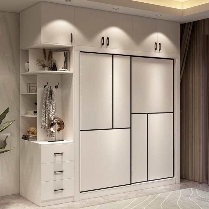 Engineered Wood Wardrobe Cabinet White Modern Wardrobe with Drawer Clearhalo 'Armoires & Wardrobes' 'armoires_wardrobes' 'Bedroom Furniture' 'furn' 'furn_armoires_wardrobes' 'Furniture' 1200x1200_4e190f25-94d4-4ab5-bd97-ccac55700f58