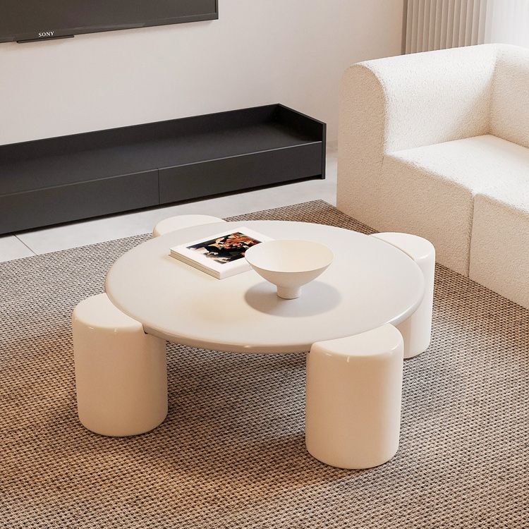 Tavolino moderno in legno massiccio rotondo con caffè a 4 gambe o tavolino