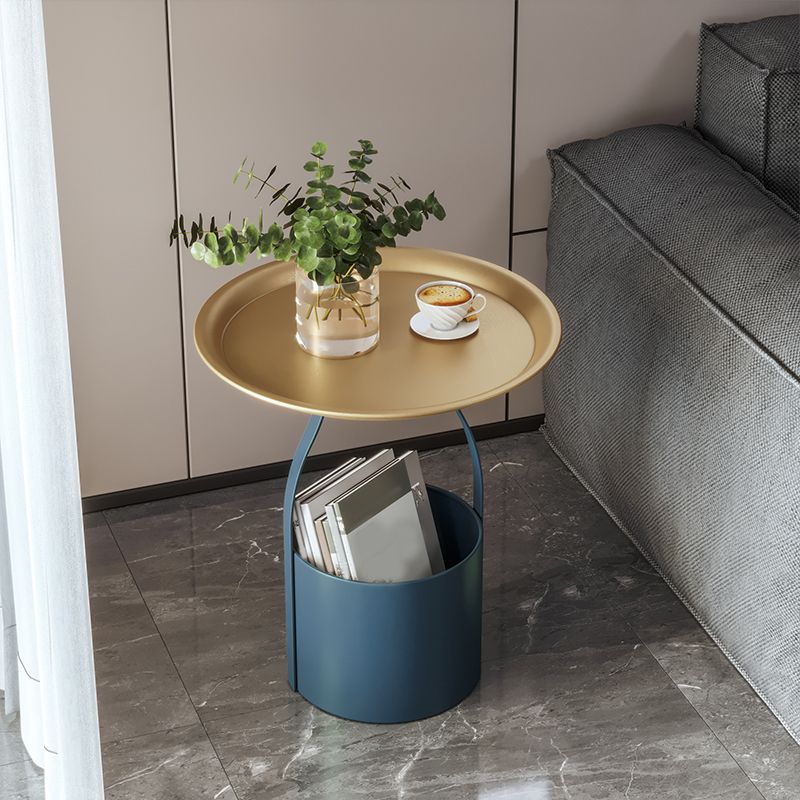 19.68" Tall Round Tray Top Side Table Iron Pedestal End Table with Storage