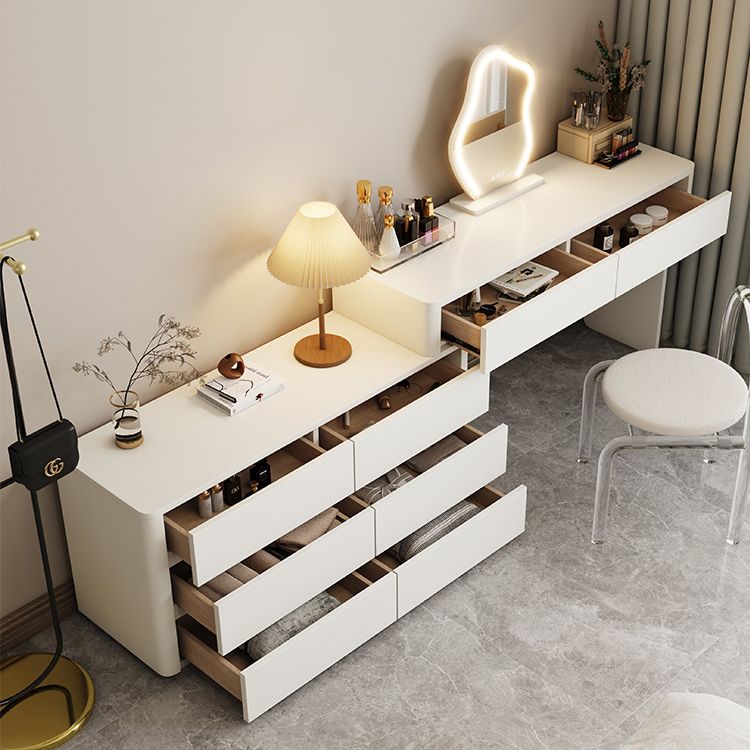Contemporary Cream Wooden Make up Dressing and Stool with Drawers
