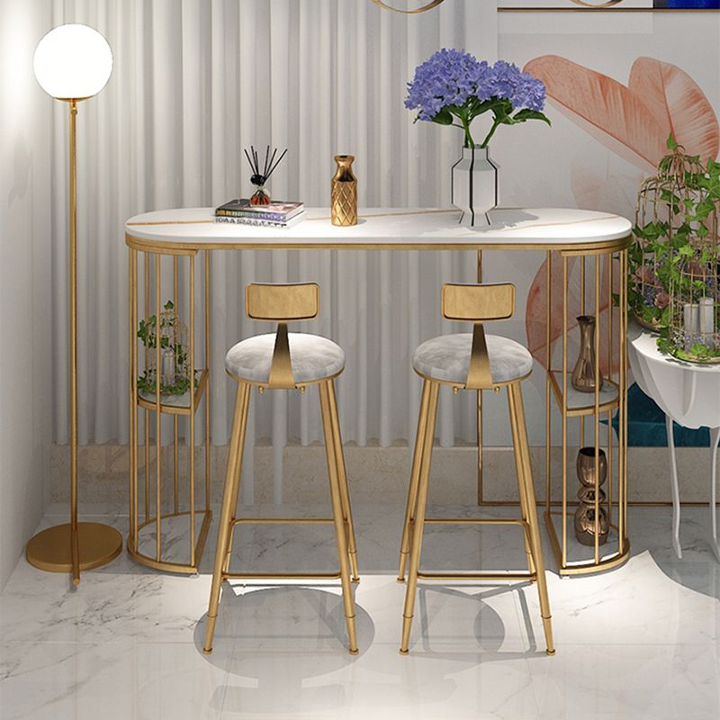 Glam Iron Bar Dining Table Stone Top Oval Indoor Bistro Table with 2-Shelf Clearhalo 'Bar Furniture' 'Bar Tables' 'bar_tables' 'furn' 'furn_bar_tables' 'Furniture' 'furniture_bar_tables' 'Kitchen & Dining Furniture' 1200x1200_4e22439e-e10c-4f16-b51d-c7a8ac63e5ff