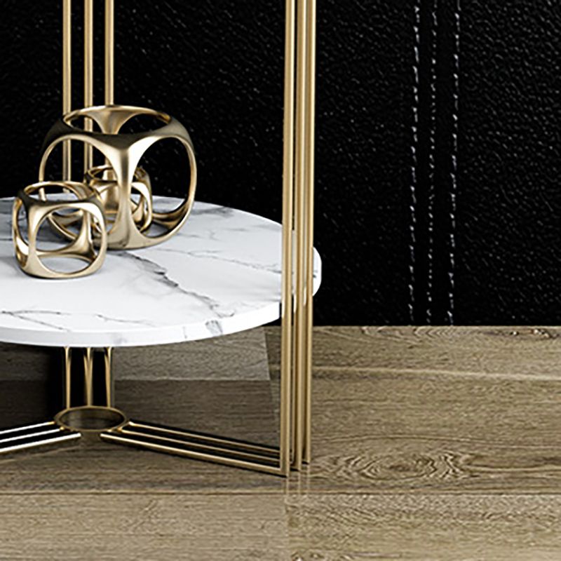 Glam Round Side End Table Double Tier Sofa Side Table with  Shelf