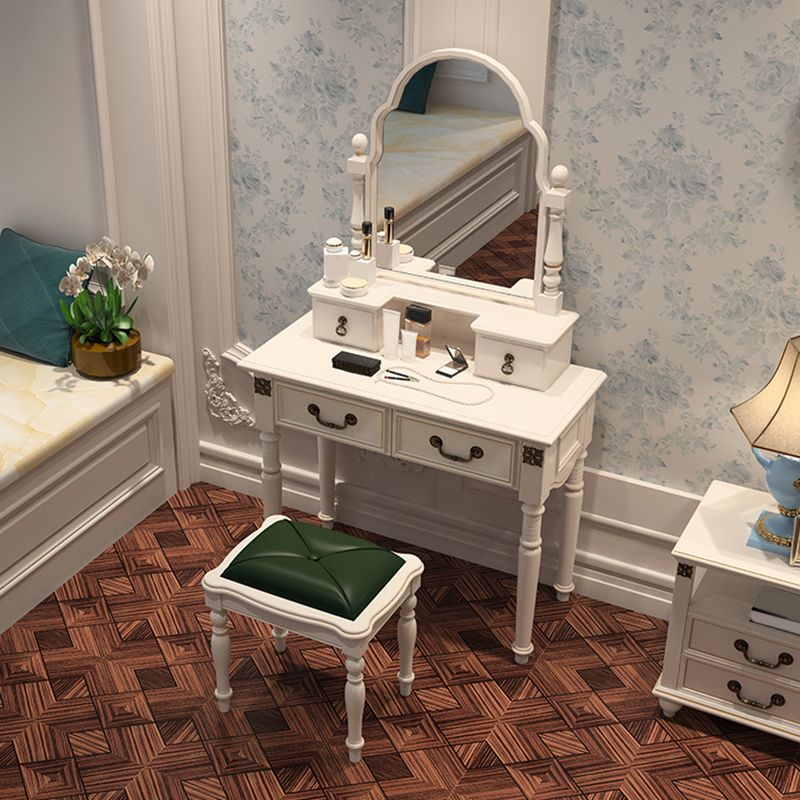 Scrivania di vanità a specchio avorio con 4 cassetti in legno vittoriano