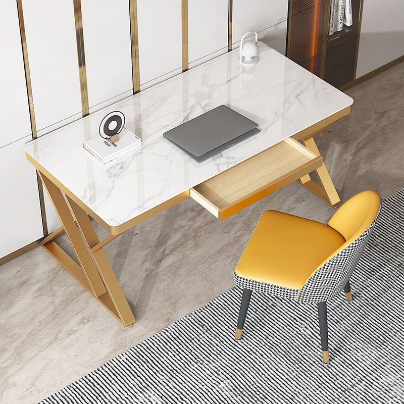 Glam Style Writing Desk Curve Office Study Room Desk with 1-drawer Clearhalo 'Furniture' 'furniture_office_desk' 'Office Desks' 'Office Furniture' 'office_desk' 1200x1200_4e2781e1-f5ef-43e3-b22a-4ccb12bf411b