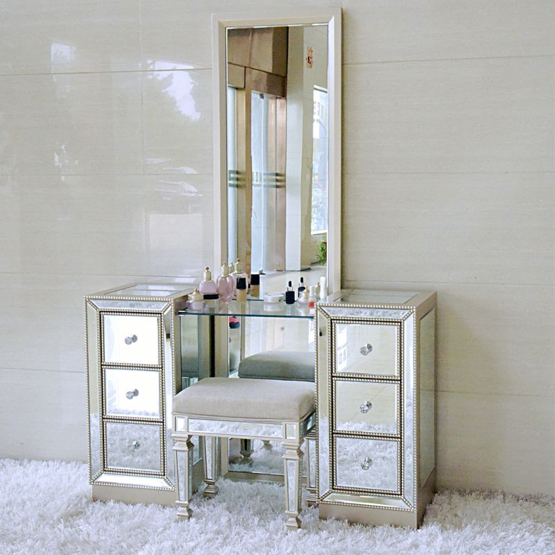 Sliver Glass Vanity Set 15.74" Wide Make-up Vanity with 6 Storage Drawers Clearhalo 'Bedroom Furniture' 'furn' 'furn_makeup_vanities' 'Furniture' 'Makeup Vanities' 'makeup_vanities' 1200x1200_4e294671-a9bc-46db-b8aa-2f3dc4b2648a