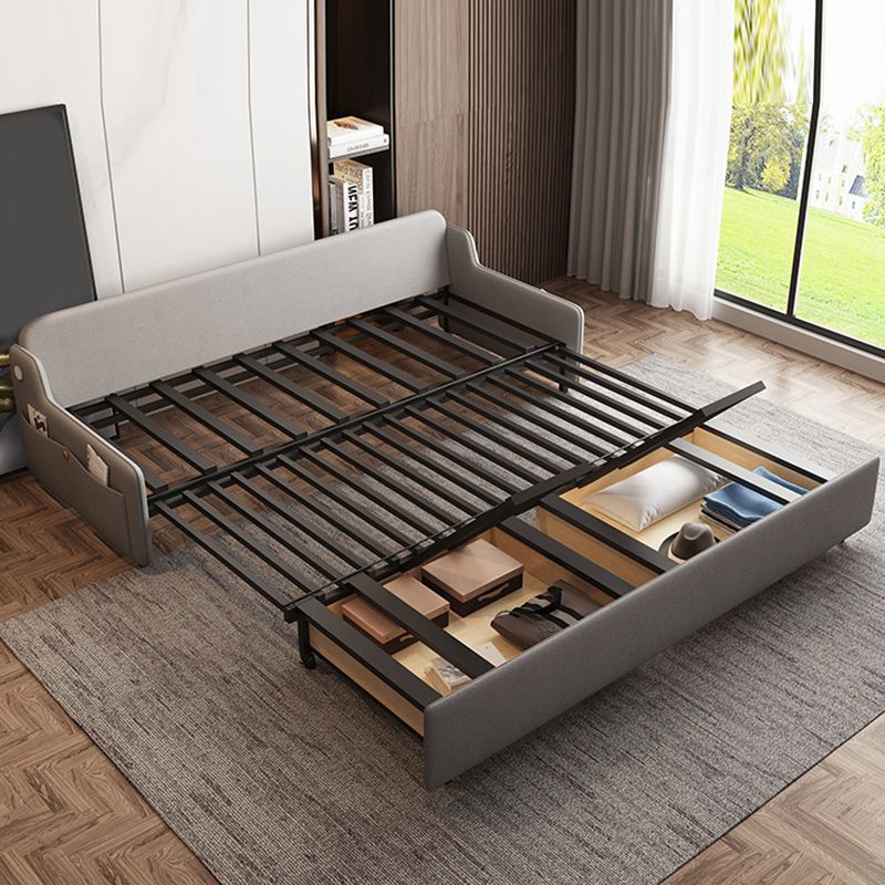 Canapé-lit gris gris futon avec dos touflé et rangement en faux cuir